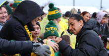 BUNBURY, AUSTRALIA - JULY 05: Alex Chidiac of Australia signs autographs following the International Friendly match between the Australia Matildas and Panama at Hands Oval on July 05, 2025 in Bunbury, Australia. (Photo by Paul Kane/Getty Images)