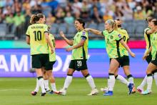 Sam Kerr celebrates her goal agains the Philippines in the CommBank Matildas opening match of the 2026 Women's Asian Cup in Perth - Rachel Bach / By The White Line